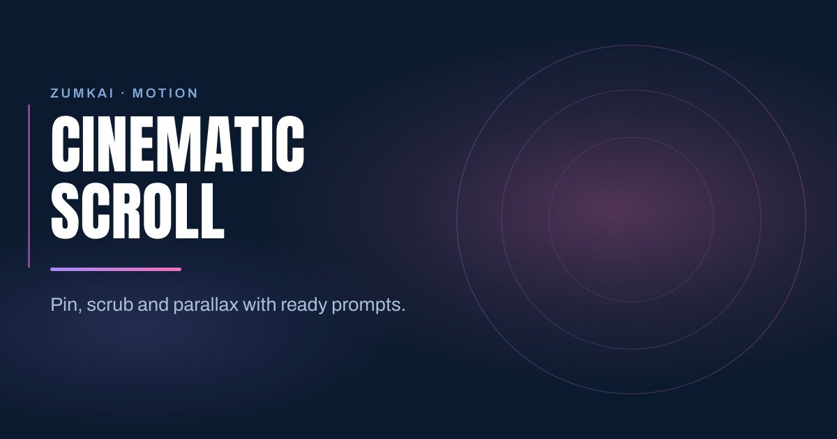 Dark navy cover with the title GSAP ScrollTrigger + Lenis with Claude Code in condensed type, a violet-to-pink gradient rule, and concentric rings on the right.
