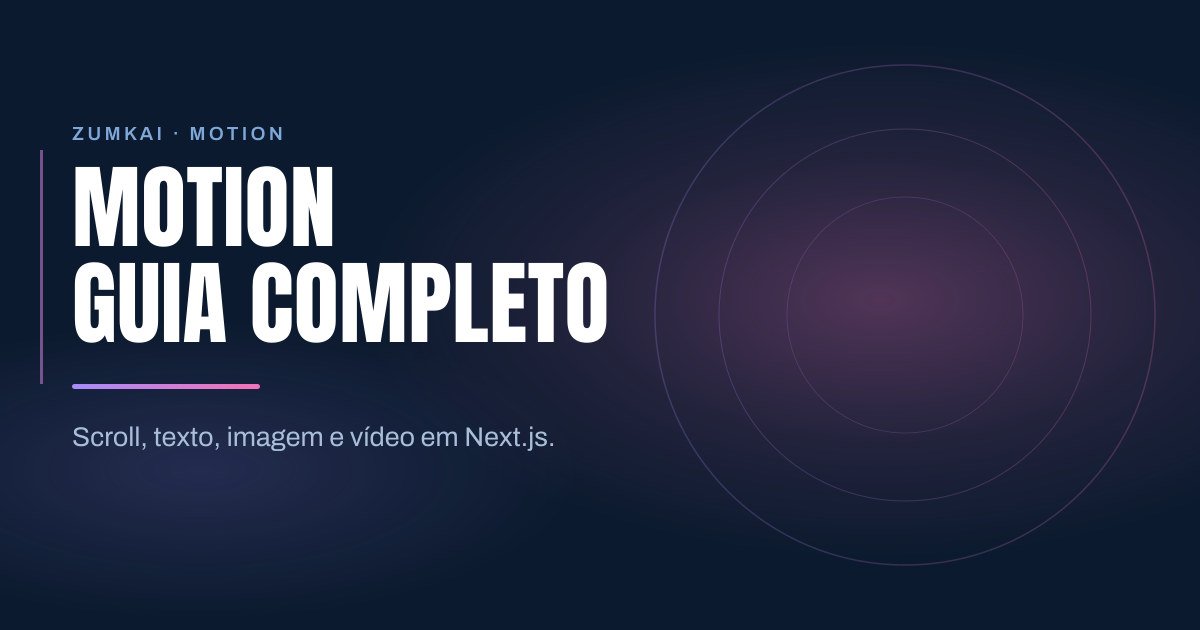 Capa escura em azul-marinho com o título Motion Design para Web: Guia Completo em tipografia condensada, régua em degradê violeta e rosa, e anéis concêntricos à direita