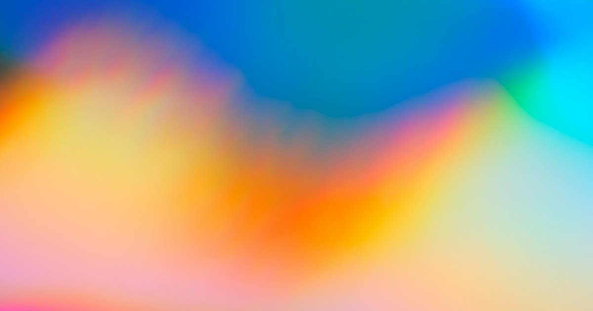 Gradiente holográfico em azul, laranja e magenta, em movimento fluido